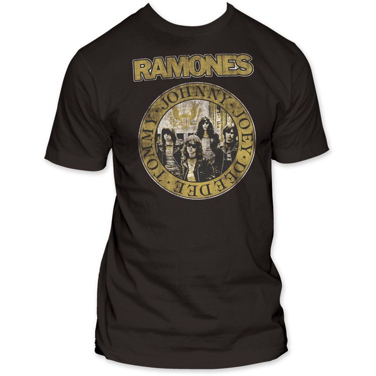 Ramones Distressed Vintage Yellow Band Seal Men T shirt  