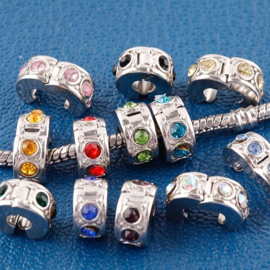 20X Multicolor Crystal European Stopper Clip Lock Beads Charms Fit 