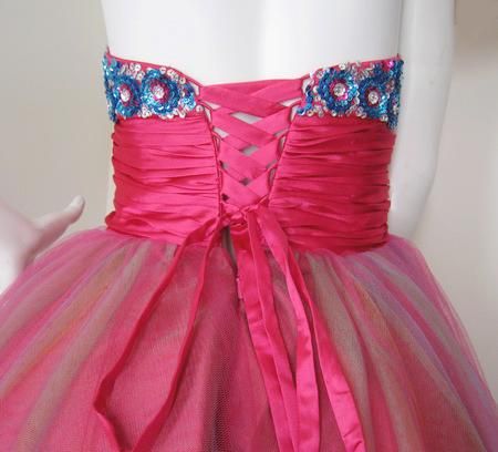 PUFFY MULTI COLOR SKIRT BEADED PARTY/COCKTAIL SHORT DRESS; PINK & BLUE 