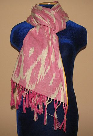 HAND MADE UZBEK NATURAL IKAT COTTON SCARF #8279  