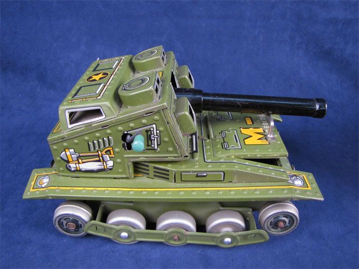 Nice Vintage Masudaya Tin M 1 Army Tank Litho Battery  