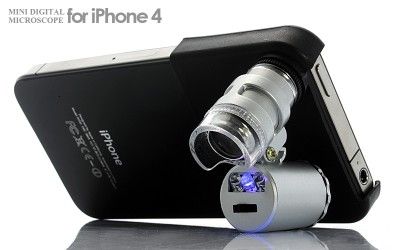 Mini Digital Microscope for iPhone 4 (60X Magnification, 2 LEDs, 1 UV 