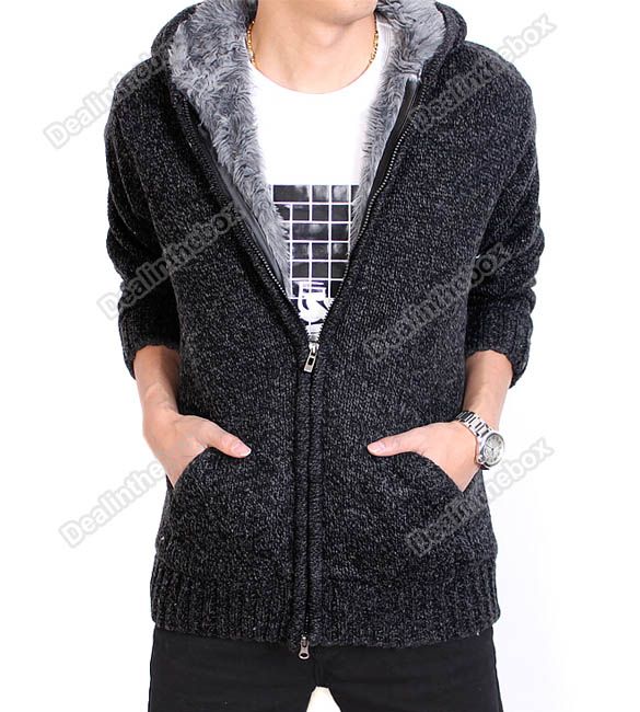 Fashion Men Warm Knit Sweater Hooded Wool Jumper Jacket Two Colors 