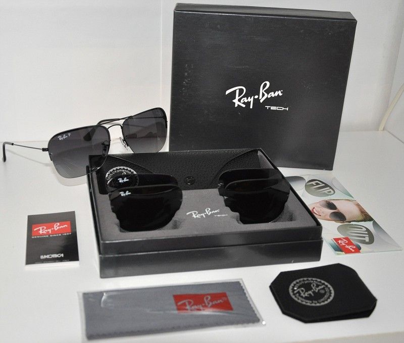   SUNGLASSES RB 3461 002/71 POLARIZED BLACK 3 LENS FLIP OUT LIGHTRAY 59