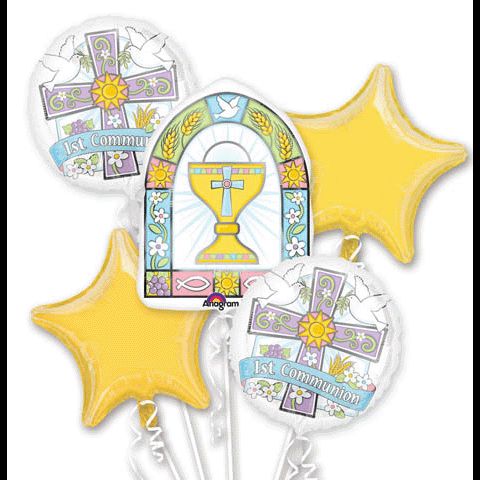   1st Communion Helium Mylar Balloon Bouquet (6)   Click Image to Close