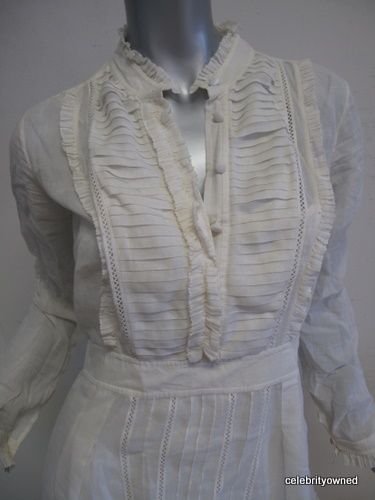 Temperly Cream Cotton L/S Ruffle Dress W/ Slip Sz 6  