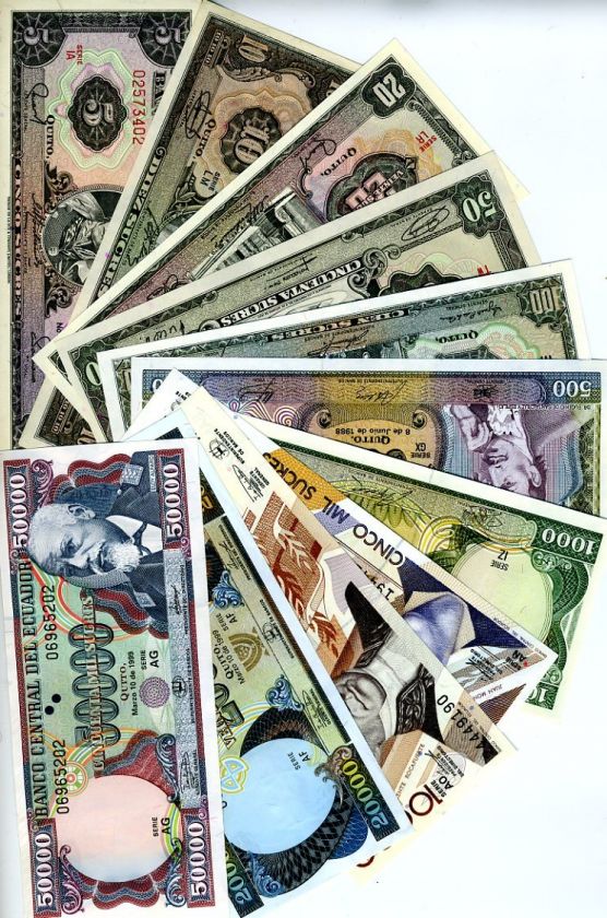 Ecuador, Complete Set, 5 50,000, 11 Notes  Pre USD$  