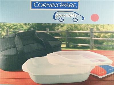 pc CORNINGWARE PORTABLES 3 Qt STONEWARE w/CARRIER NEW  