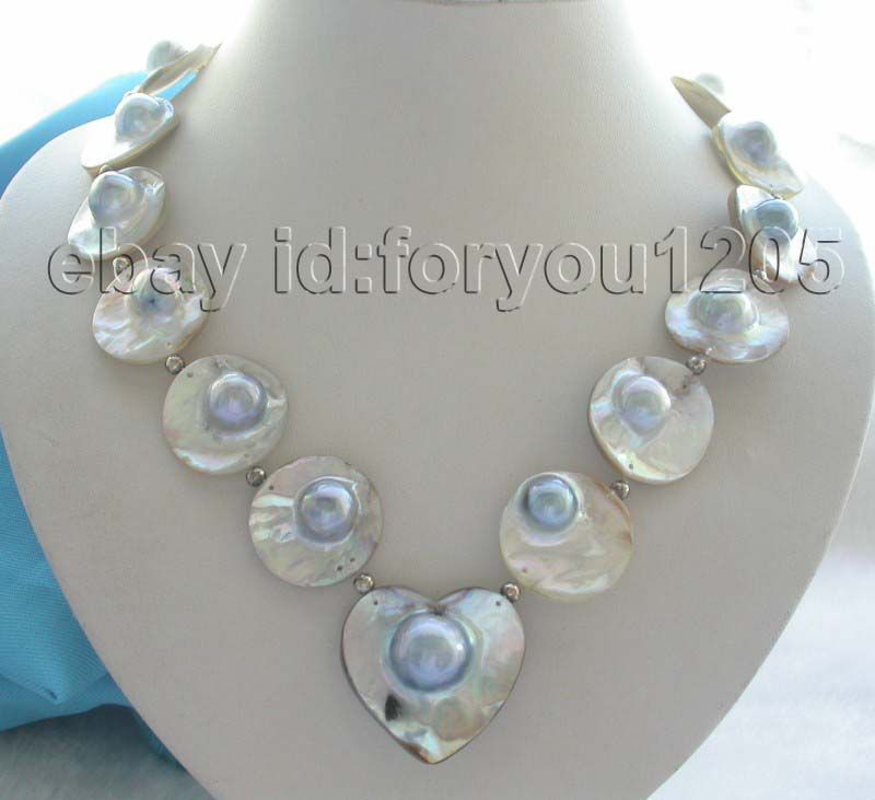 20 Natural 33mm Gray South Mabe Pearl Necklace Pendant  