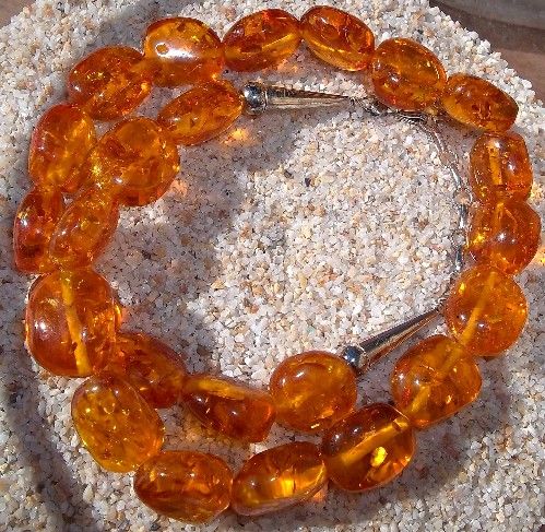 Stunning Chunky Tumbled Amber Bead Sterling Necklace  