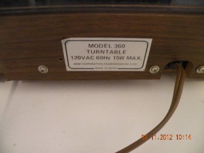 BOSE TURNTABLE MODEL #360 15 WATTS, PIONEER MADE IN JAPAN  