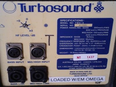 PAIR (2) Turbo Sound TMS 4 w/EM Omega SPEAKERS  