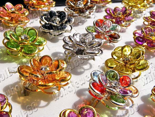   NEW jewelry lots mix fashion silver P womens flower ring 50pcs Free