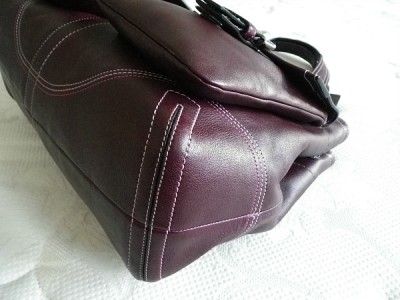 COACH LRG BURGUNDY WINE LEATHER DOUBLE POCKET BUSINESS PURSE BAG 