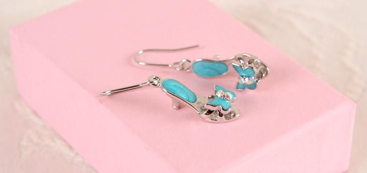 Swarovski Crystal High Heel Shoes Butterfly Charm Earrings Lightblue