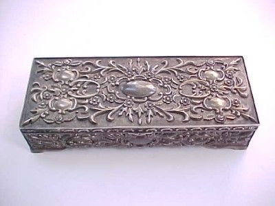   Jewelry Casket / Box Very Heavy Repousse Plated White Metal  