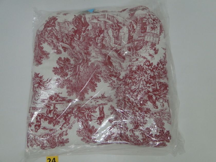   795953 Victoria Park Toile Cushioned Chair Pad Red Cotton Shell  