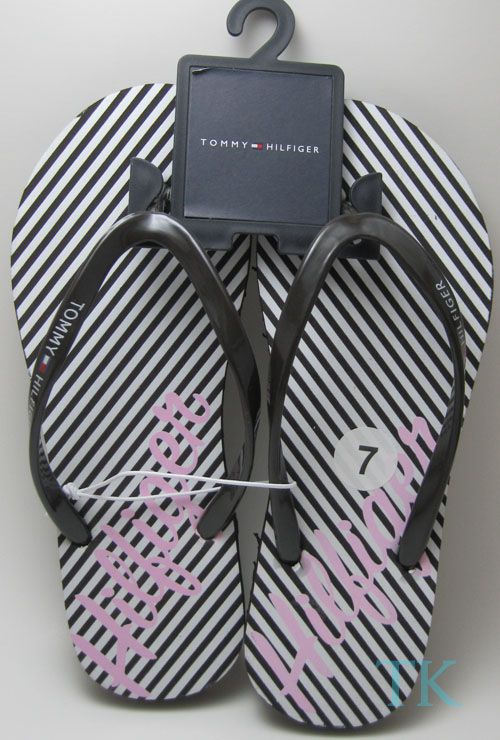 NEW TOMMY HILFIGER FLIP FLOP SANDALS THONGS SHOES BLACK BROWN BLUE 