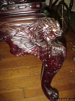 Heavily Carved Chinese Mahogany Chair Dragons Birds  