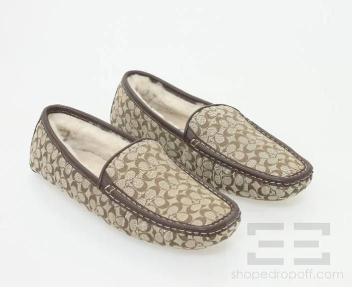 Coach Brown Monogram Monica Shearling Slippers Size 8 NEW  