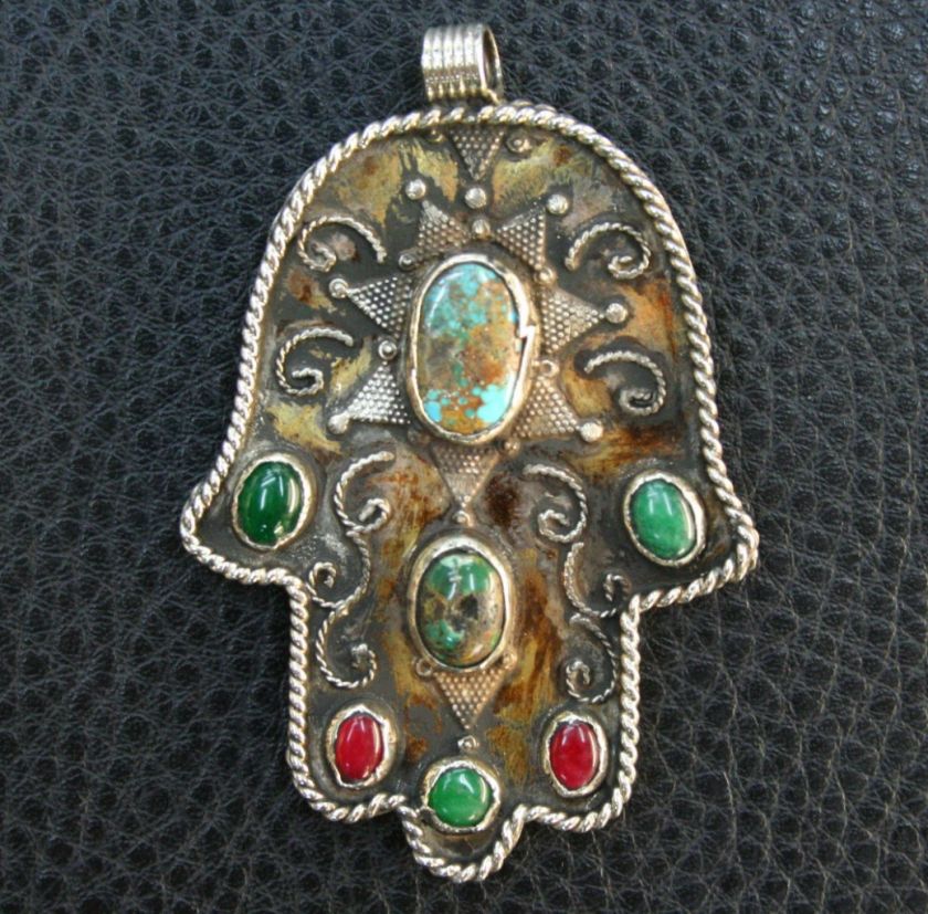 DOUBLE SIDED HAMSA HAND OF FATIMA SILVER PENDANT # 08  