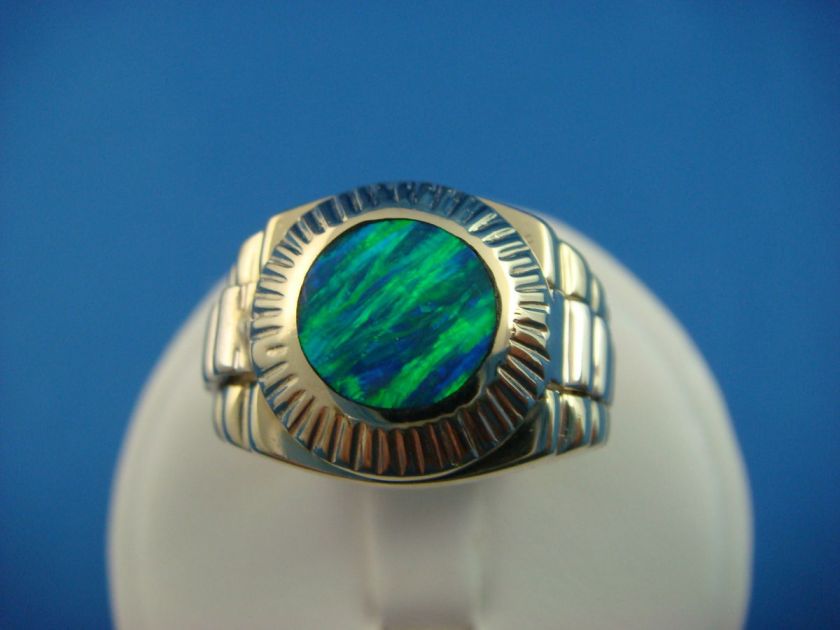 14K MENS OPAL PINKY DESIGNER RING 9.2 GRAMS SIZE 6  