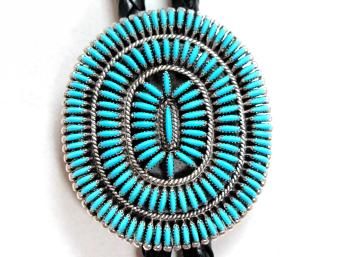 Edith Tsabetsaye Zuni Turquoise Cluster Bolo L@@K  