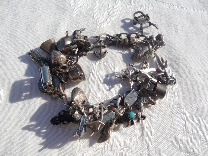   Vintage ESTATE Sterling Silver CHARM BRACELET 28 Charms  