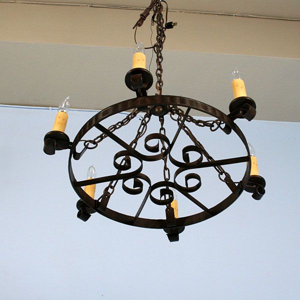 Antique Danish Six Light Iron Chandelier Circa 1880  