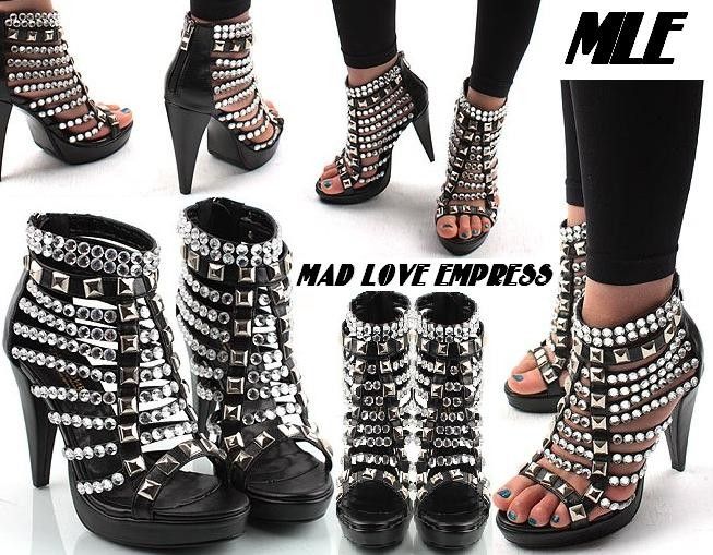 RUNWAY Rock N Roll Crystal Studs Platforms Bootie 5~9  