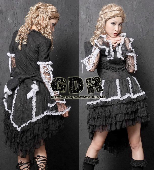 PUNK GOTHIC LACE LOLITA ALICE 61218 BLACK w/ WHITE PARTY IRREGULAR 