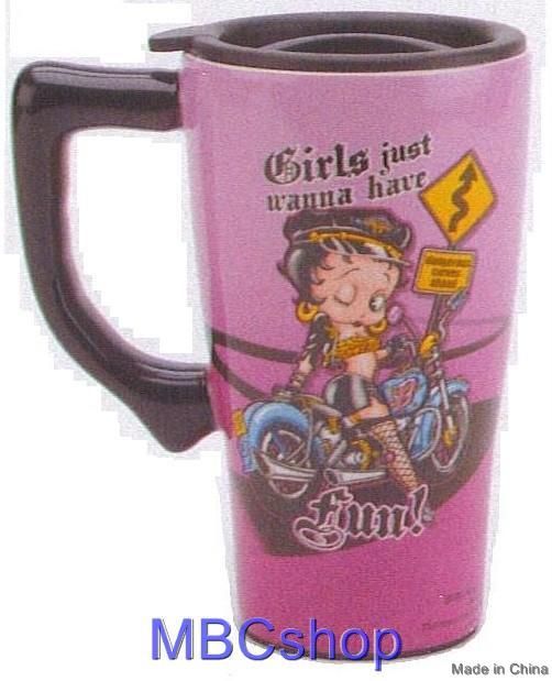 Betty Boop Ceramic Coffee Latte Travel Mugs, Java Cups, Plastic Lid 