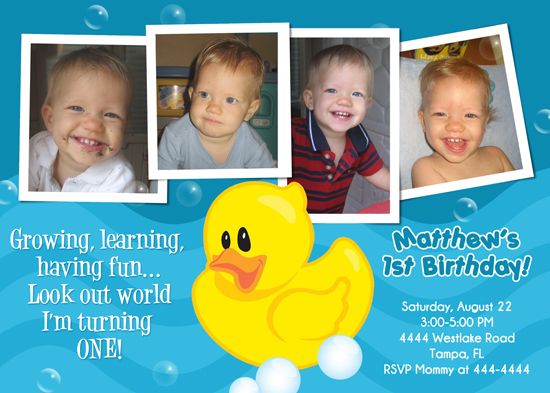 RUBBER DUCK DUCKY 1ST BIRTHDAY INVITATIONS  