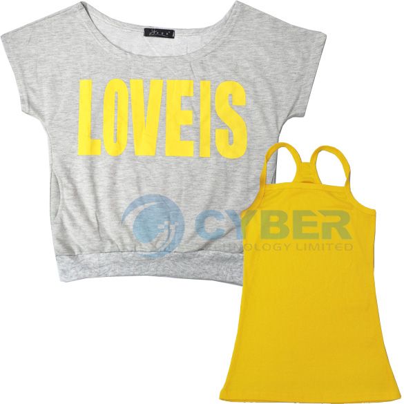 New Korea Short Sleeve Womens 2 Pcs Vest + T Shirt Set  