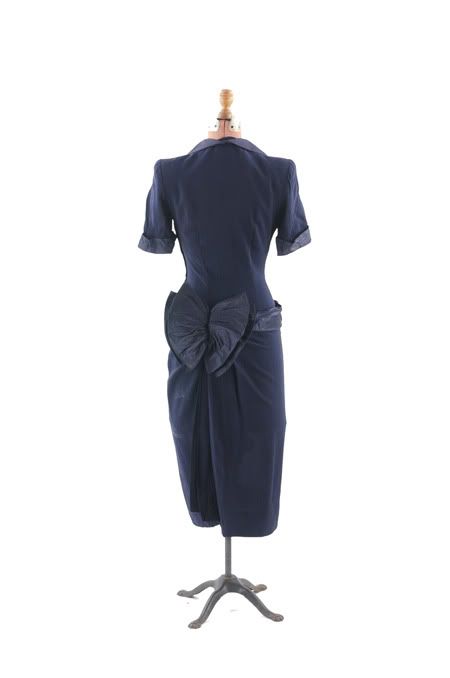 VINTAGE 40s Nat Tuman Navy Blue CREPE Avant Garde Art Deco COCKTAIL 