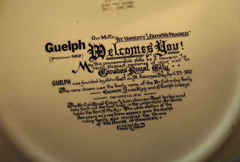 Commemorative Souvenir Collectors Plate City Of Guelph  