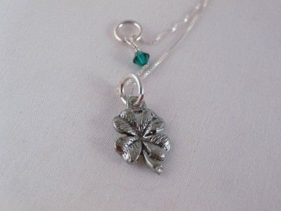 Irish Four Leaf Clover Luck Birthstone Silver Necklace  