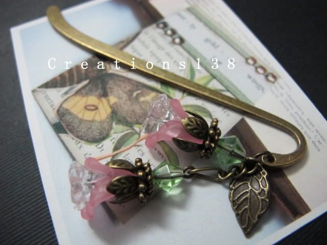   Pink Lucite Flower Glass Beaded Metal Bookmark Birthday Gifts  