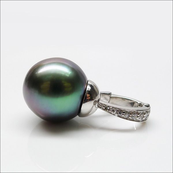 BEAUTIFUL GREENLUSTER10.9MM GENUINE TAHITIAN PEARL 925 SILVER 