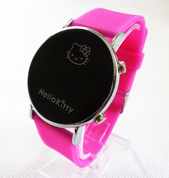 Hello Kitty Lady Girl LED Wrist Watch red led light Silicone watchband 