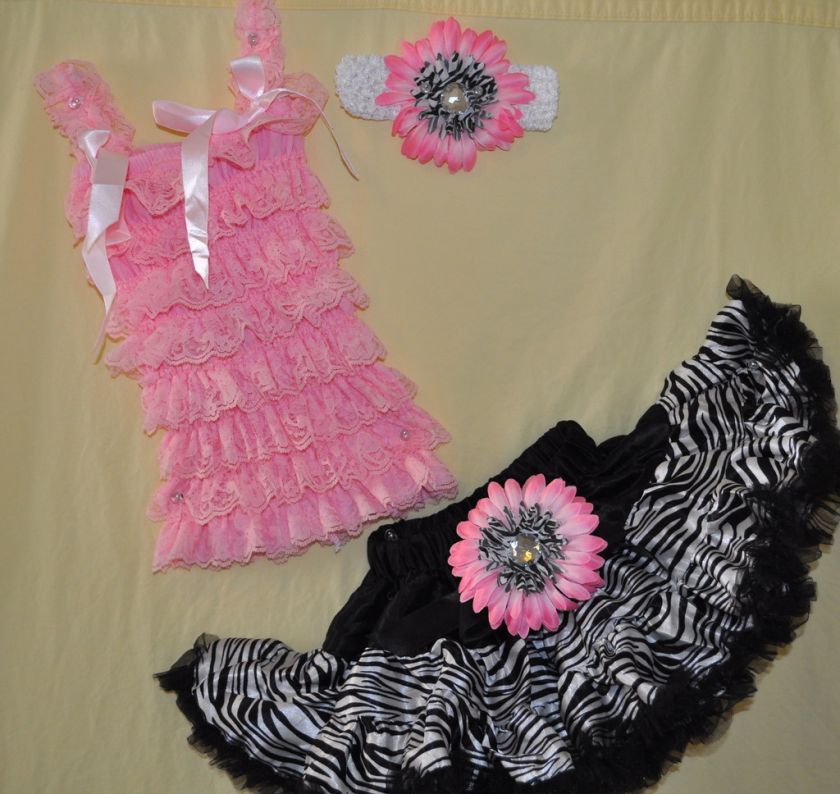 4Set girl Lace Tube Top Pettiskirt band hair bow L pink  
