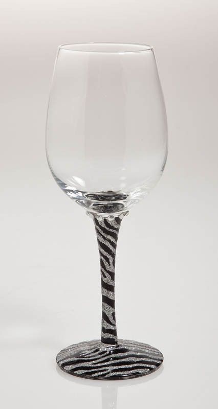 Handpainted Frosted Wine Glass, Zebra,3CWG148  