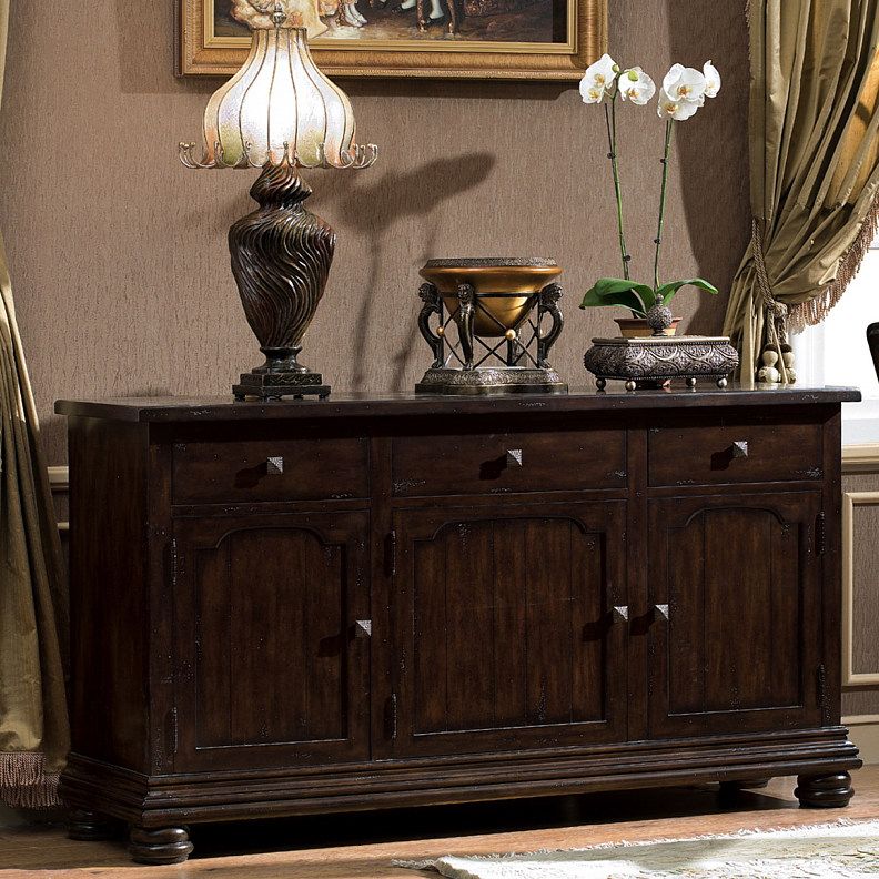 Antiqued Chestnut 3 Drawer Buffet Sideboard Server  