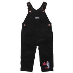   Infant/Toddler Black Corduroy Overalls With Sledding Penguin  