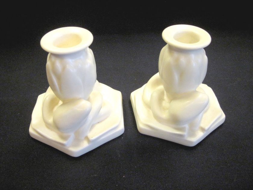 ROOKWOOD Pair 1945 Candleholders #2992 Water Lily Matte White  