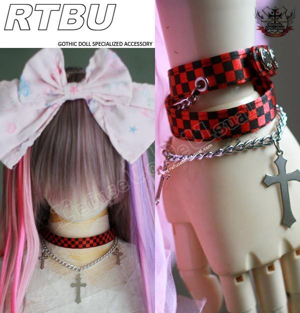 GOTHIC DOLL DUO Choker Collar/Cuff Bracelet SATIN CHECK  