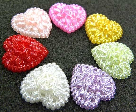 25 PCS PEARL HEART VINTAGE FLOWER FLATBACK UPICK M1256  