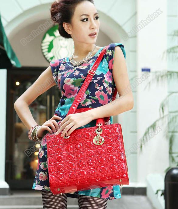 Fashion Celebrity Tote Grid PU Leather Clutch Shoulder Purse Handbag 