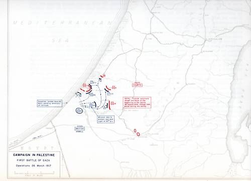 WWI MAP CAMPAIGN IN PALESTINE 1ST BATTLE GAZA MARCH 17  