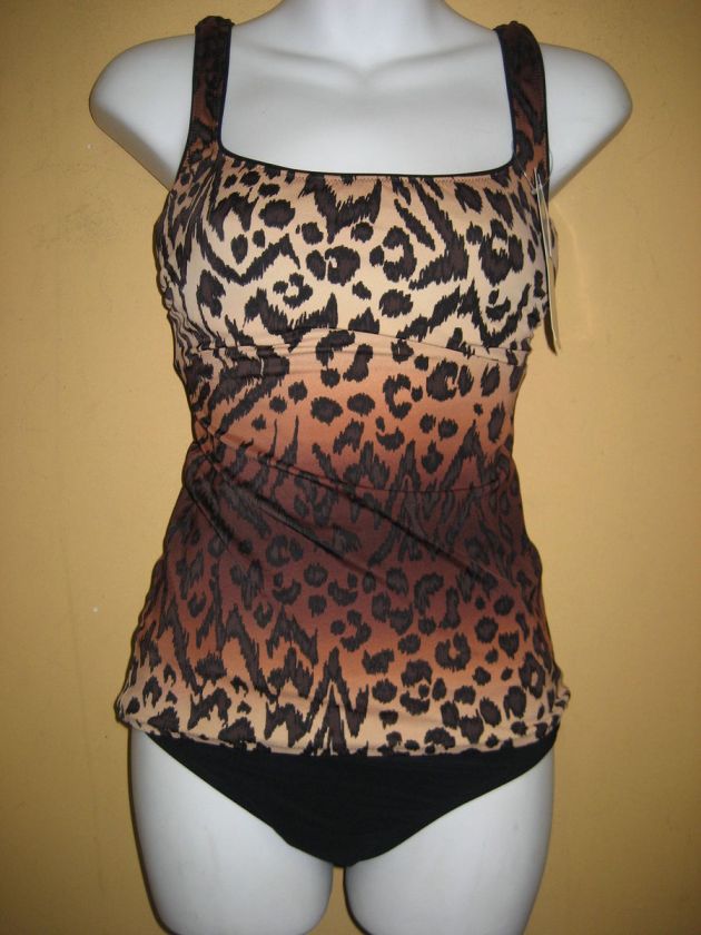 NWT GOTTEX CHEETAH BATHING SUIT SWIMSUIT D CUP TANKINI SET SZ   10 